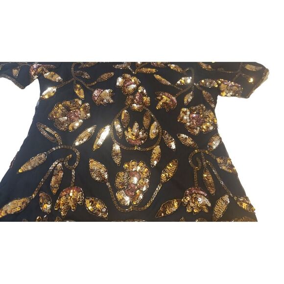 Vintage Stenay Black Gold Sequin Beaded Silk Blouse Top‎ Size 8 Elegant Formal - Picture 8 of 16